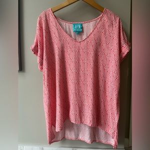 Escapada Coral and Turquoise Short Sleeve Hi Lo Top Sz L